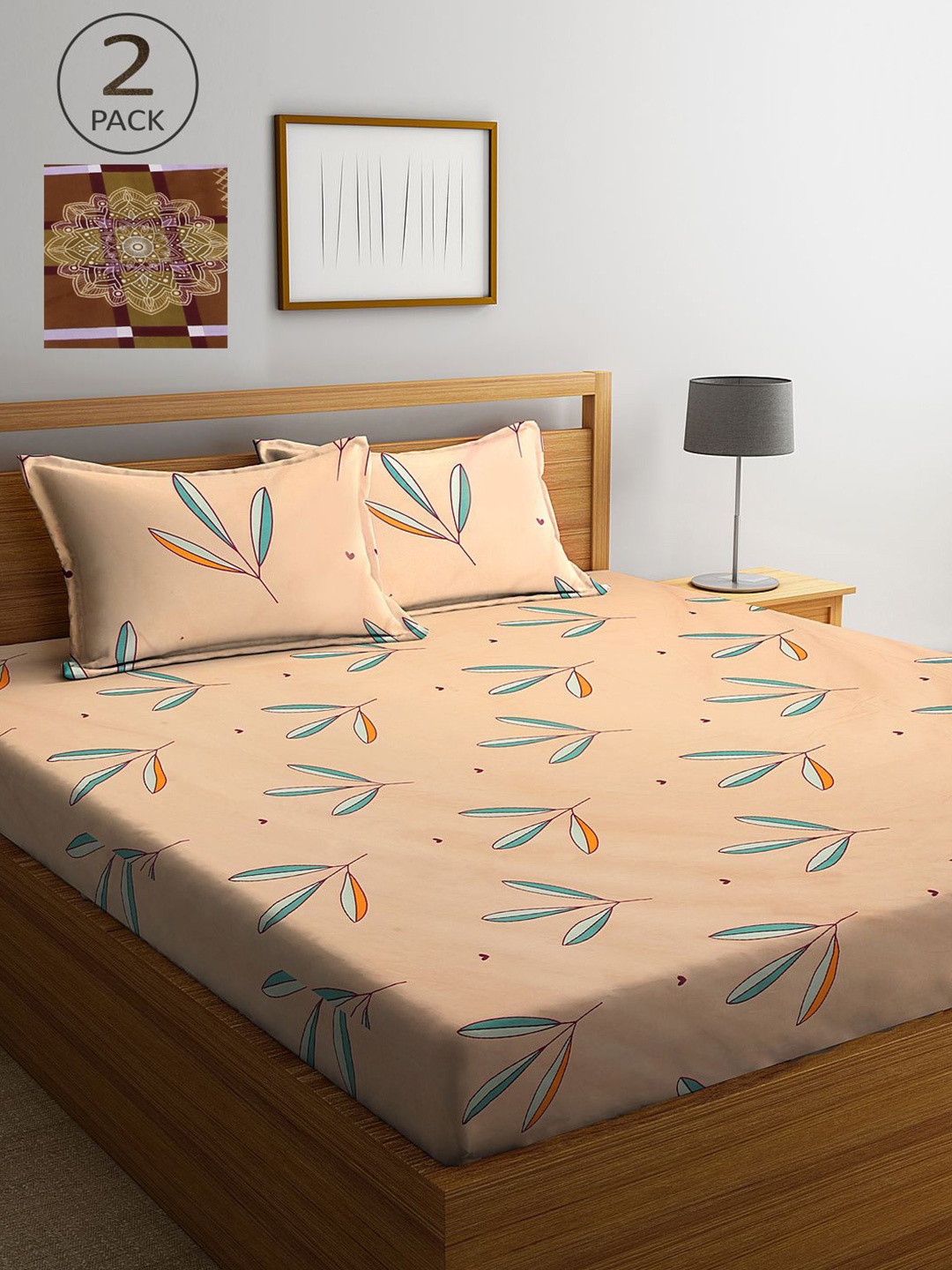 

KLOTTHE Beige & Brown Floral 210 TC 2 King Bedsheet with 4 Pillow Covers