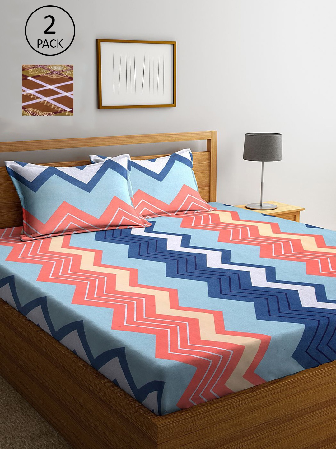 

KLOTTHE Multicoloured Geometric 210 TC 2 King Bedsheet with 4 Pillow Covers, Multi