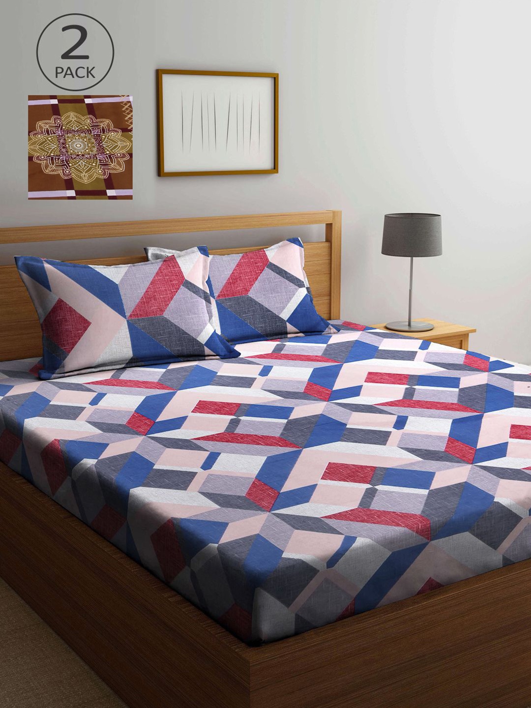 

KLOTTHE Multicoloured Geometric 210 TC 2 King Bedsheet with 4 Pillow Covers, Multi