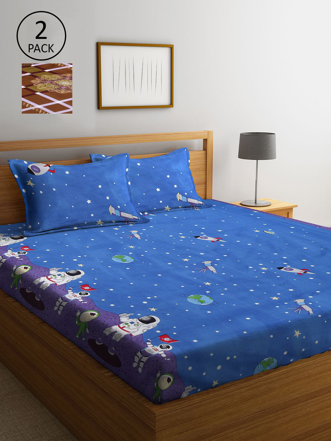 

KLOTTHE Multicoloured Cartoon Characters 210 TC 2 King Bedsheet with 4 Pillow Covers, Multi