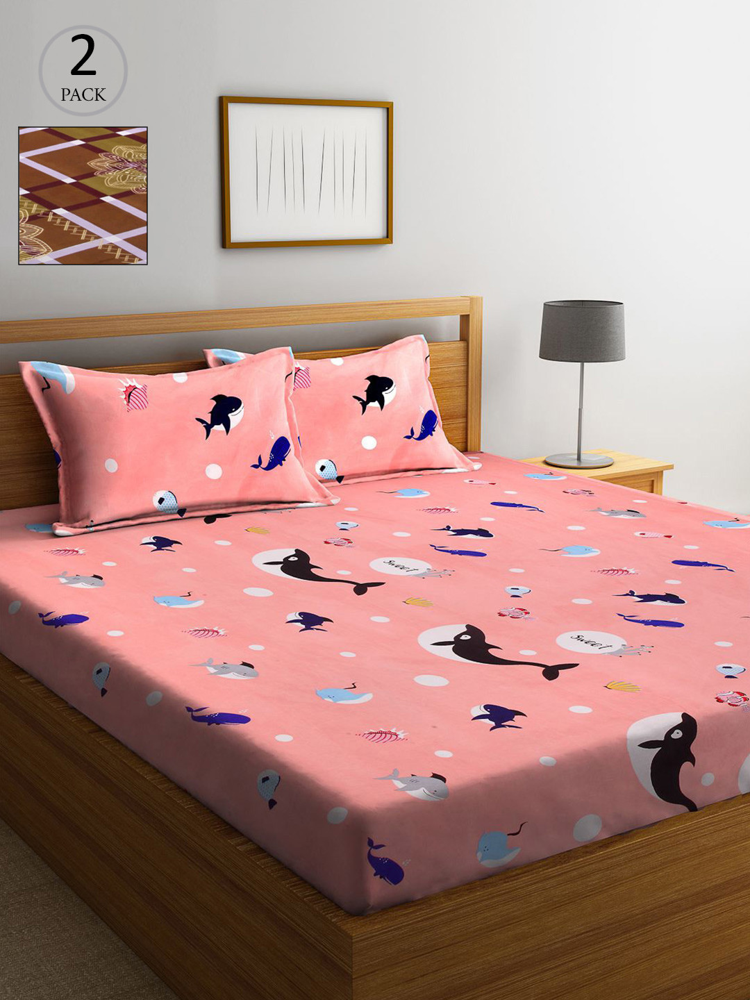 

KLOTTHE Maroon & Pink Characters 210 TC Set of 2 King Bedsheet with 4 Pillow Covers