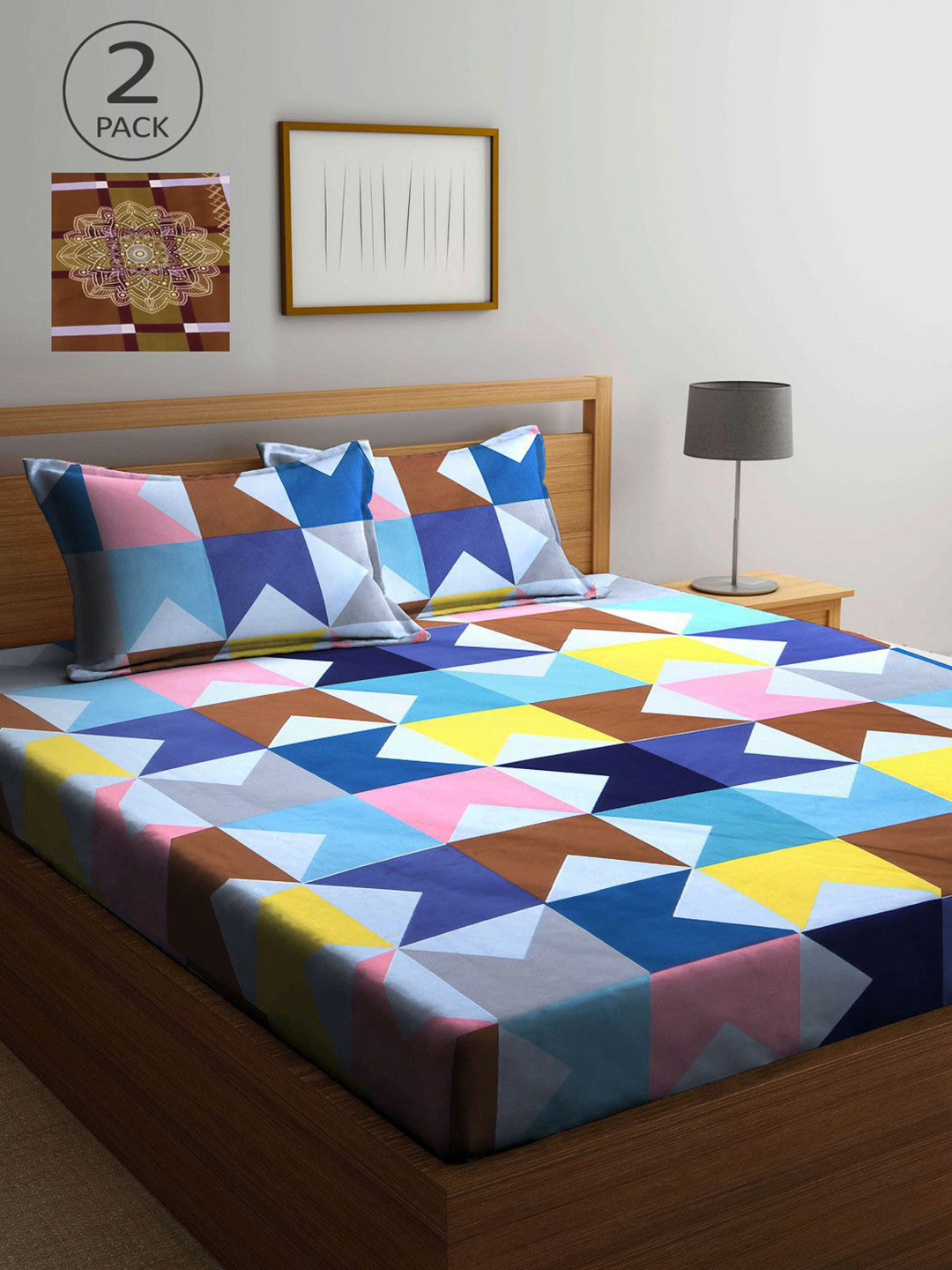 

KLOTTHE Multicoloured Geometric 210 TC 2 King Bedsheet with 4 Pillow Covers, Multi