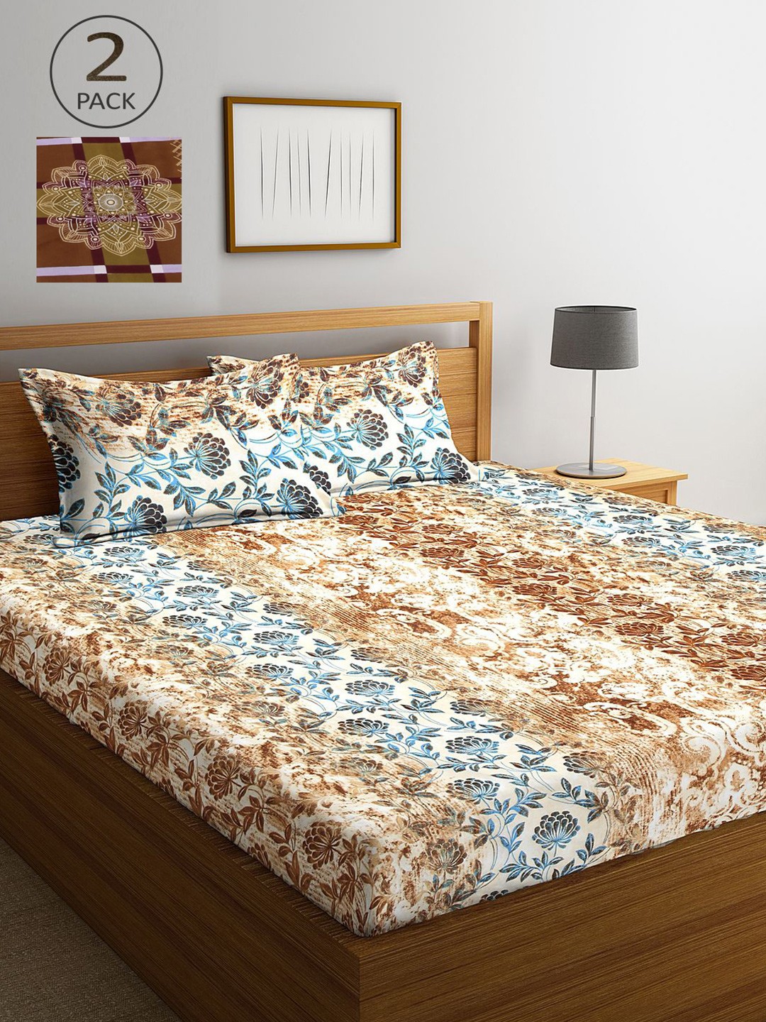 

KLOTTHE Multicoloured Floral 210 TC 2 King Bedsheet with 4 Pillow Covers, Multi