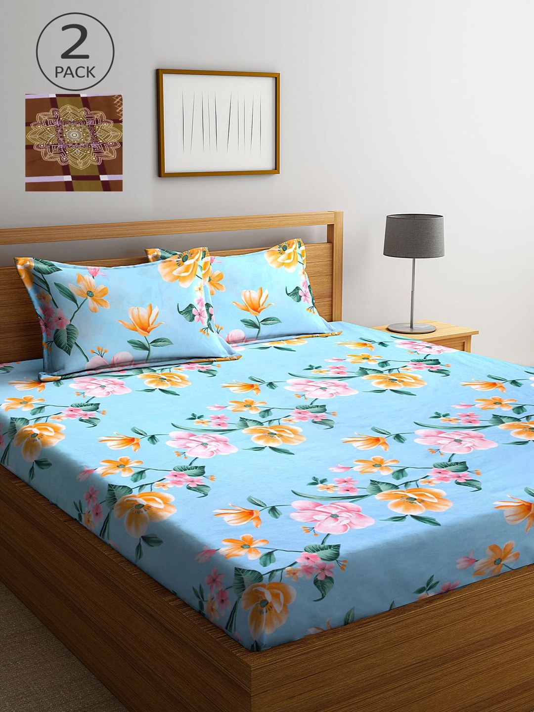 

KLOTTHE Multicoloured Floral 210 TC 2 King Bedsheet with 4 Pillow Covers, Multi