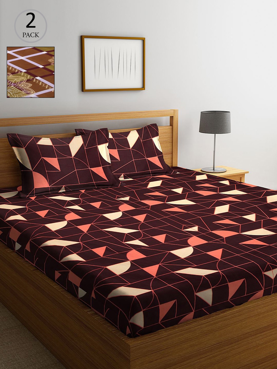 

KLOTTHE Multicoloured Geometric 210 TC 2 King Bedsheet with 4 Pillow Covers, Multi