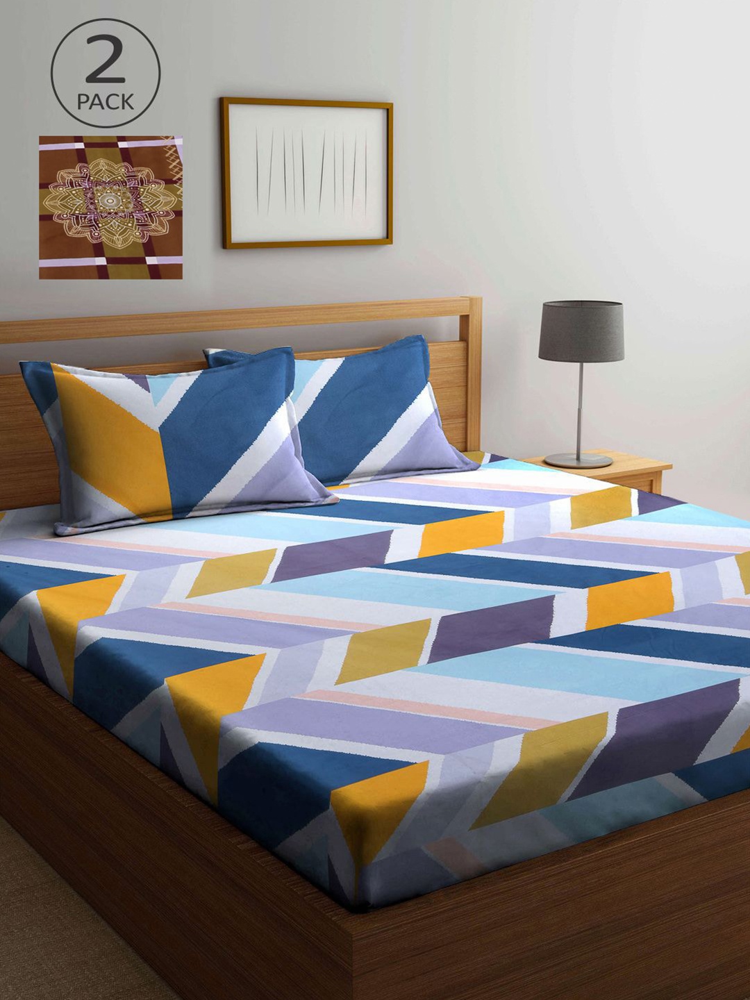 

KLOTTHE Multicoloured Geometric 210 TC 2 King Bedsheet with 4 Pillow Covers, Multi