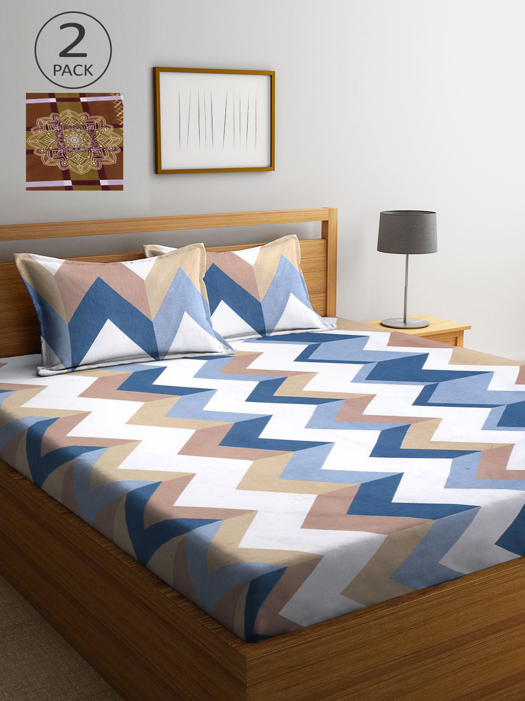 

KLOTTHE Multicoloured Geometric 210 TC 2 King Bedsheet with 4 Pillow Covers, Multi