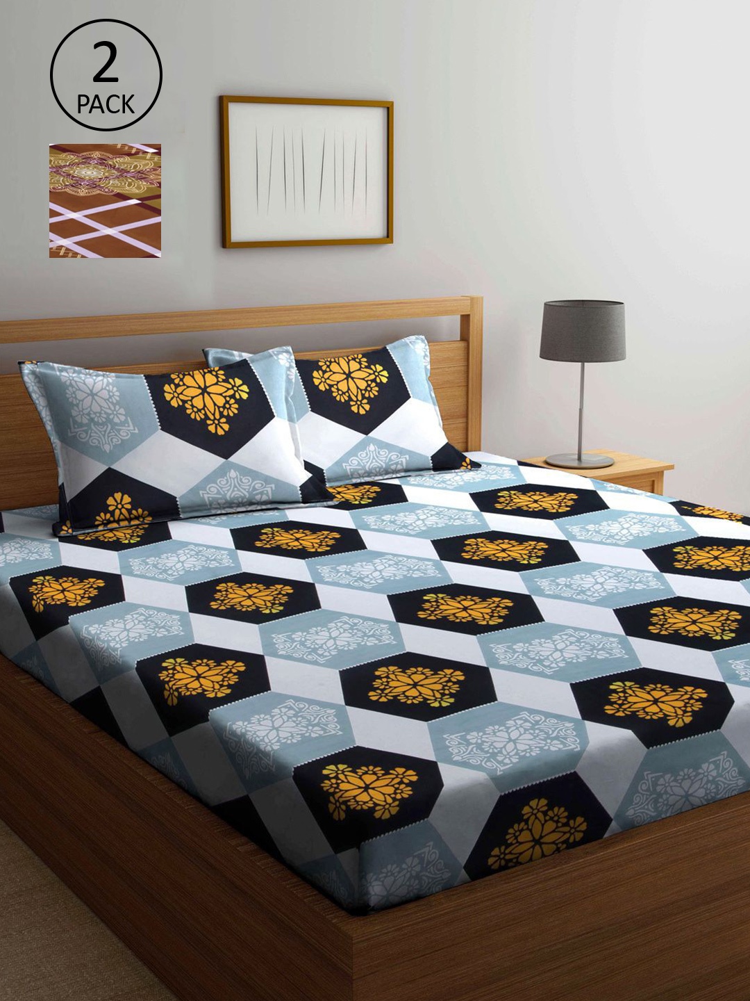 

KLOTTHE Multicoloured Geometric 210 TC 2 King Bedsheet with 4 Pillow Covers, Multi
