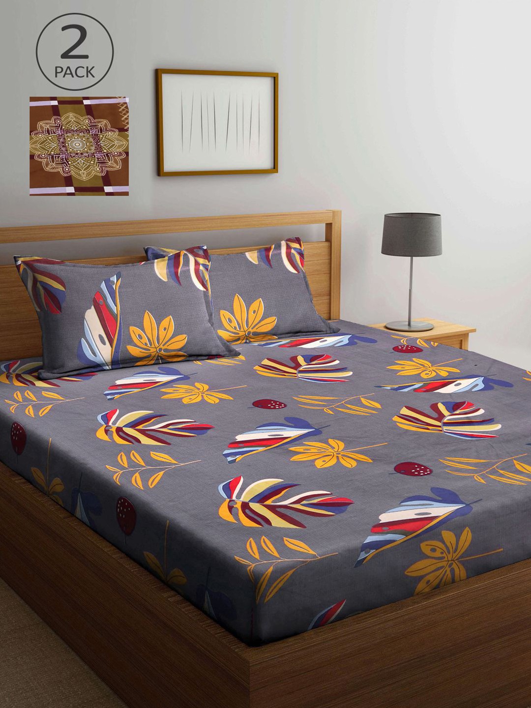 

KLOTTHE Multicoloured Floral 210 TC 2 King Bedsheet with 4 Pillow Covers, Multi
