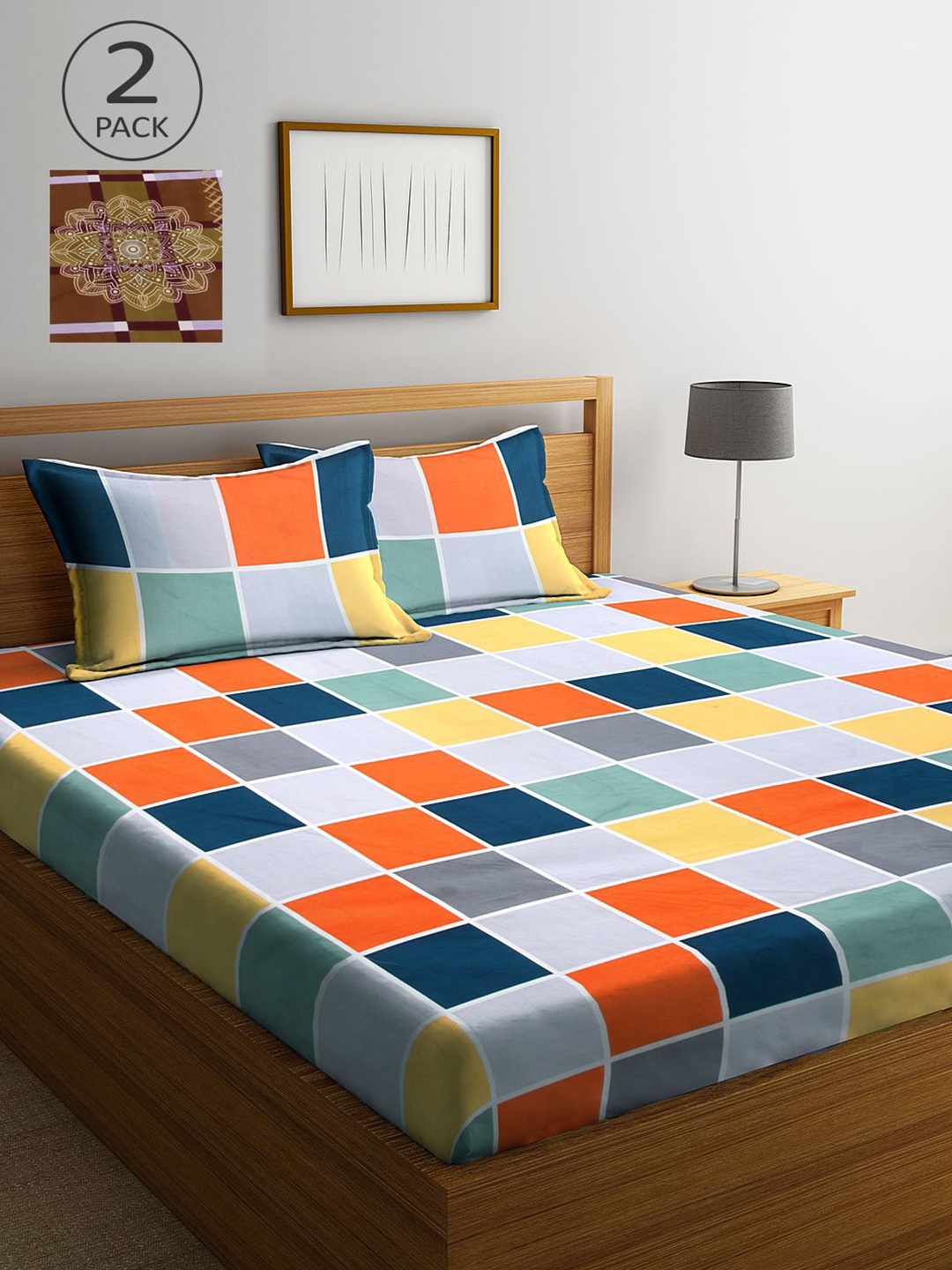 

KLOTTHE Multicoloured Geometric 210 TC 2 King Bedsheet with 4 Pillow Covers, Multi