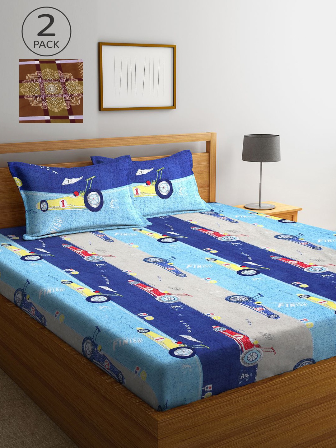 

KLOTTHE Multicoloured Cartoon Characters 210 TC 2 King Bedsheet with 4 Pillow Covers, Multi