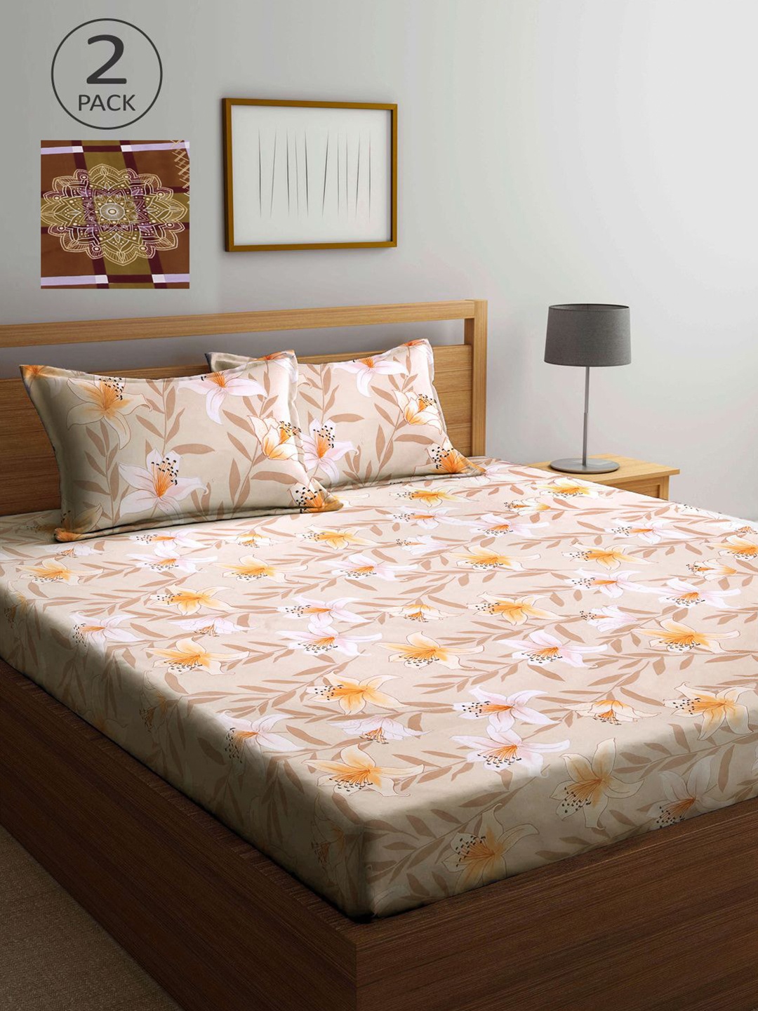 

KLOTTHE Multicoloured Floral 210 TC 2 King Bedsheet with 4 Pillow Covers, Multi