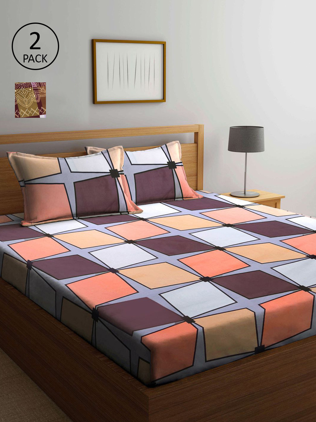 

KLOTTHE Multicoloured Geometric 210 TC 2 King Bedsheet with 4 Pillow Covers, Multi