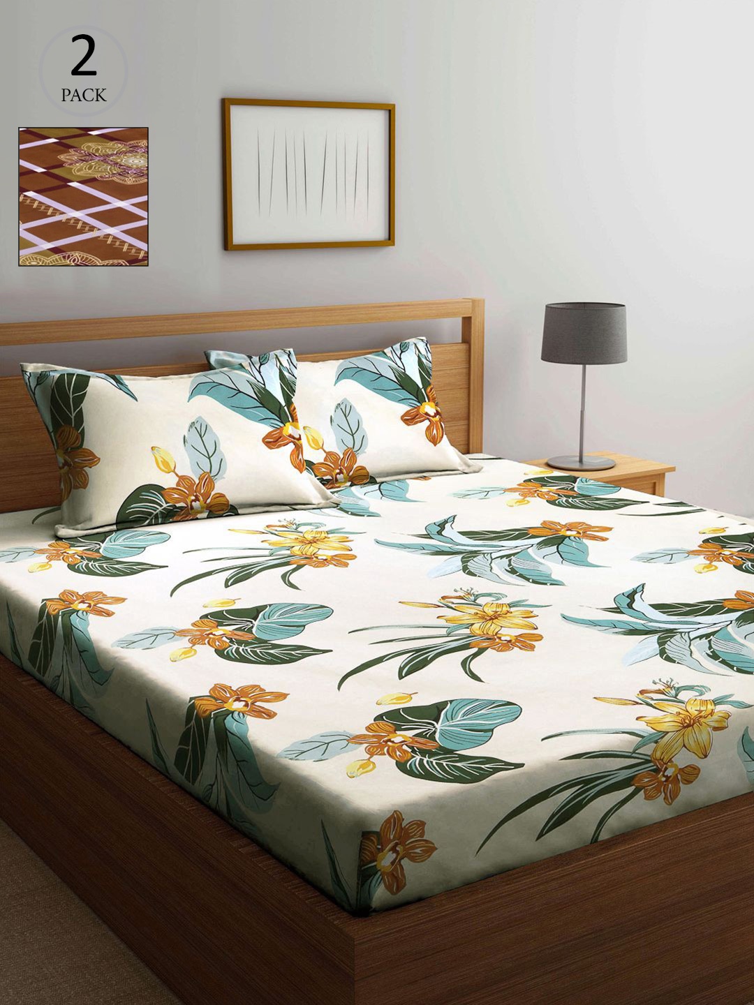 

KLOTTHE Multicoloured Floral 210 TC 2 King Bedsheet with 4 Pillow Covers, Multi