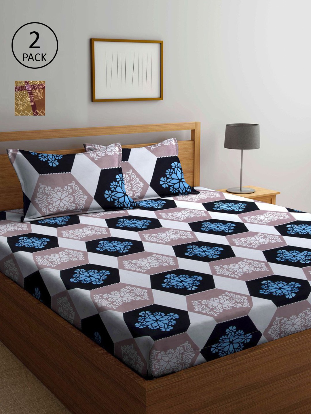 

KLOTTHE Multicoloured Geometric 210 TC 2 King Bedsheet with 4 Pillow Covers, Multi