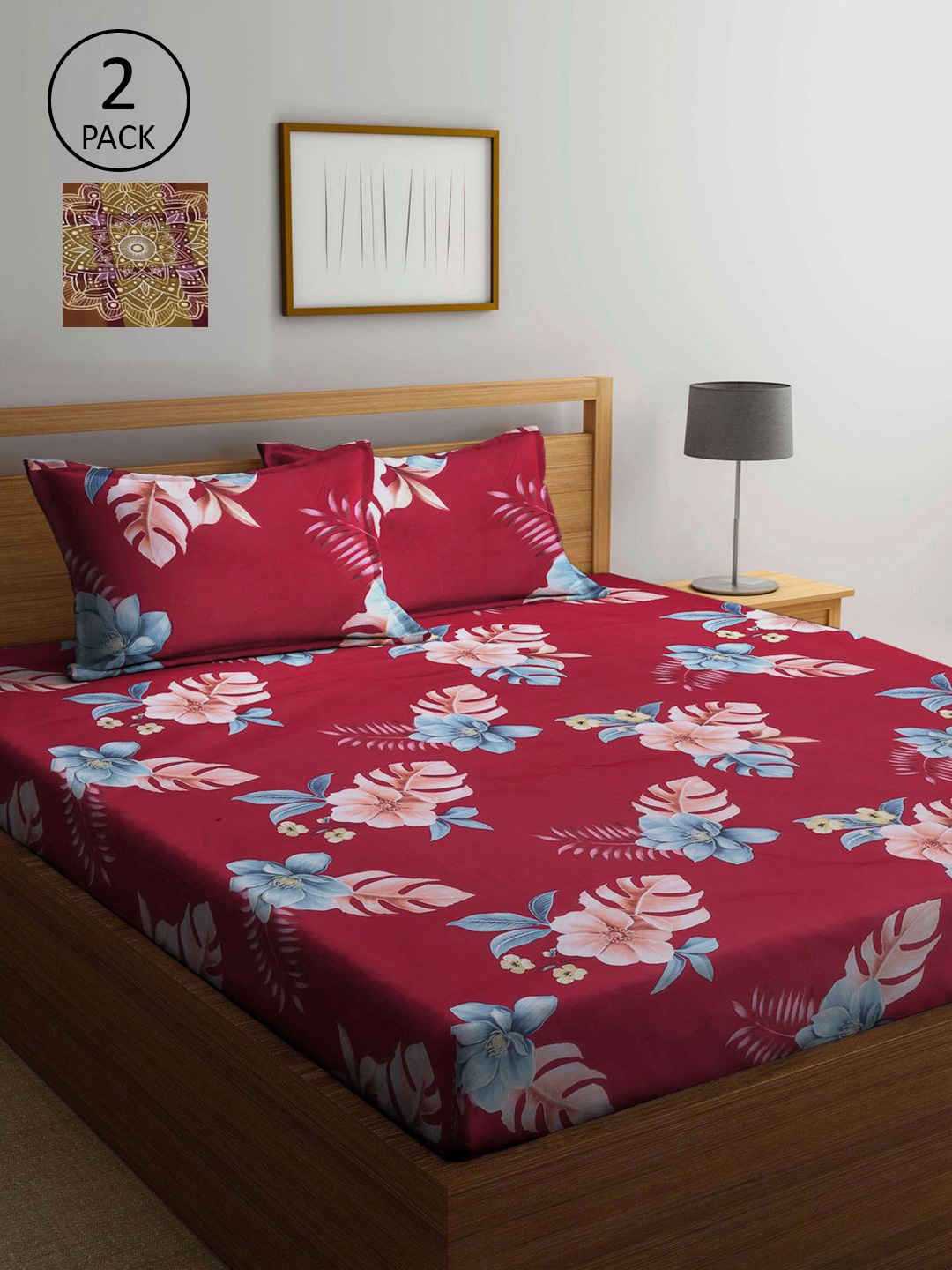 

KLOTTHE Multicoloured Floral 210 TC 2 King Bedsheet with 4 Pillow Covers, Multi