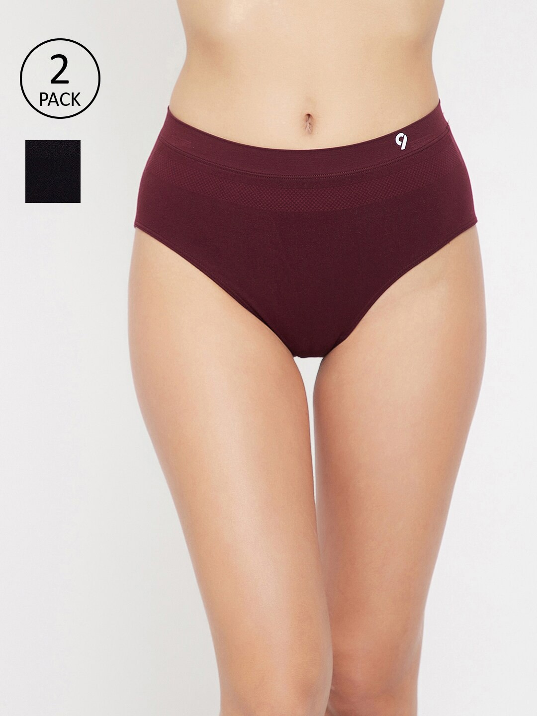 

C9 AIRWEAR Women Pack Of 2 Black & Maroon Mid-Rise Basic Briefs