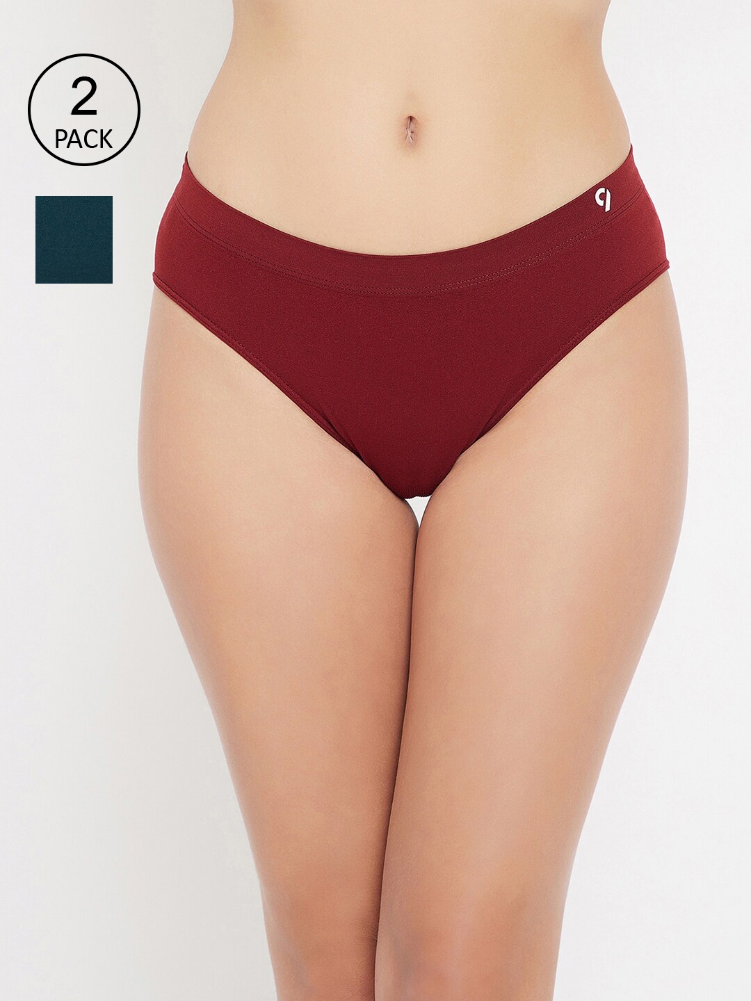 

C9 AIRWEAR Women Pack of 2 Maroon & Teal Mid-Rise Basic Briefs
