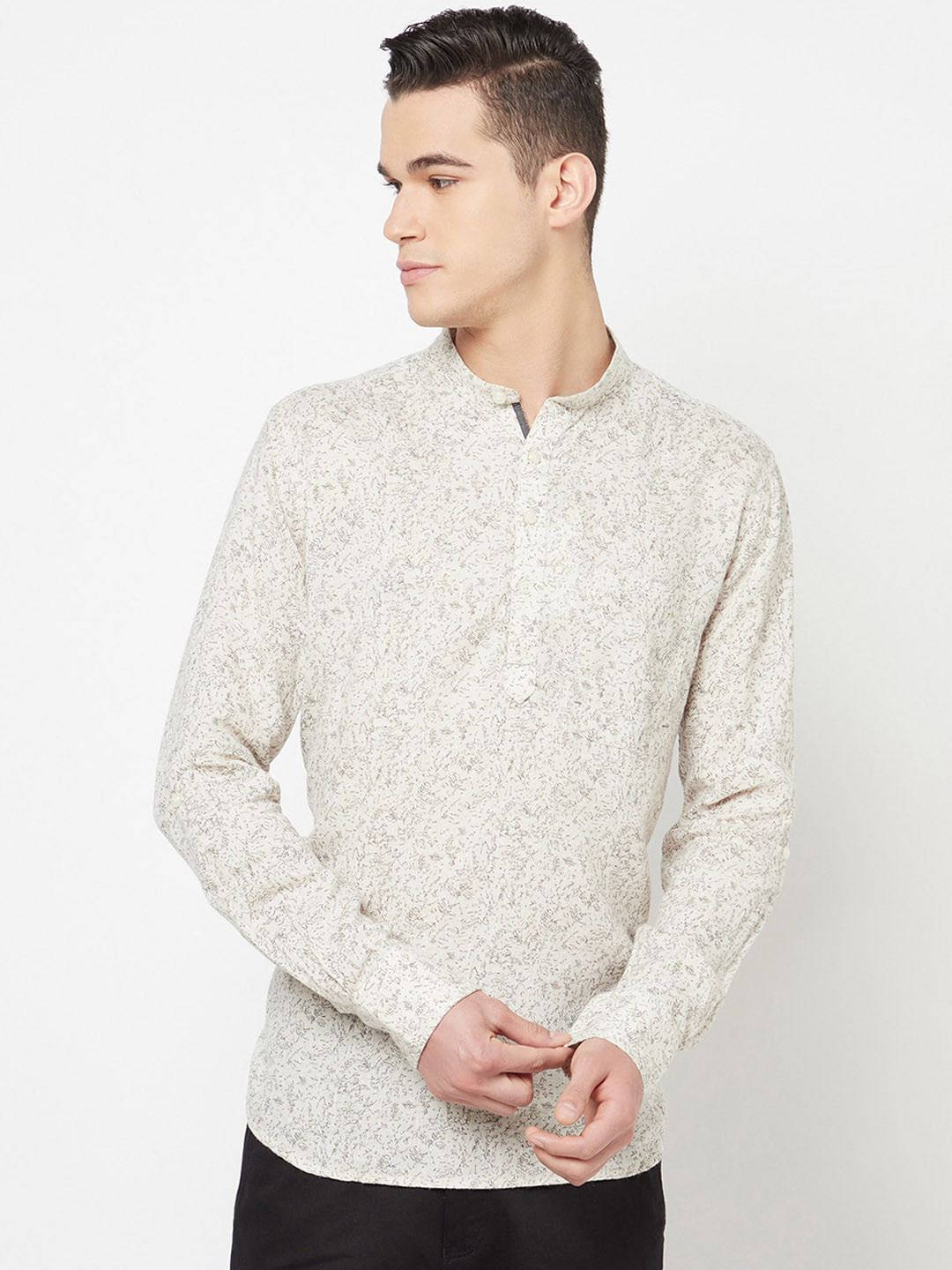 

Crimsoune Club Men Beige & Grey Printed Short Straight Kurta