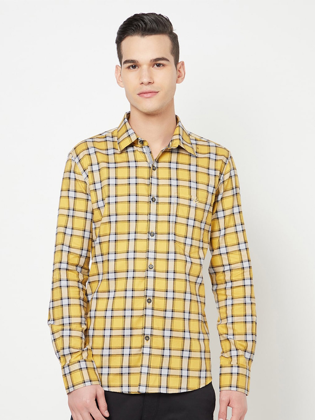 

Crimsoune Club Men Mustard Yellow Slim Fit Tartan Checked Casual Shirt