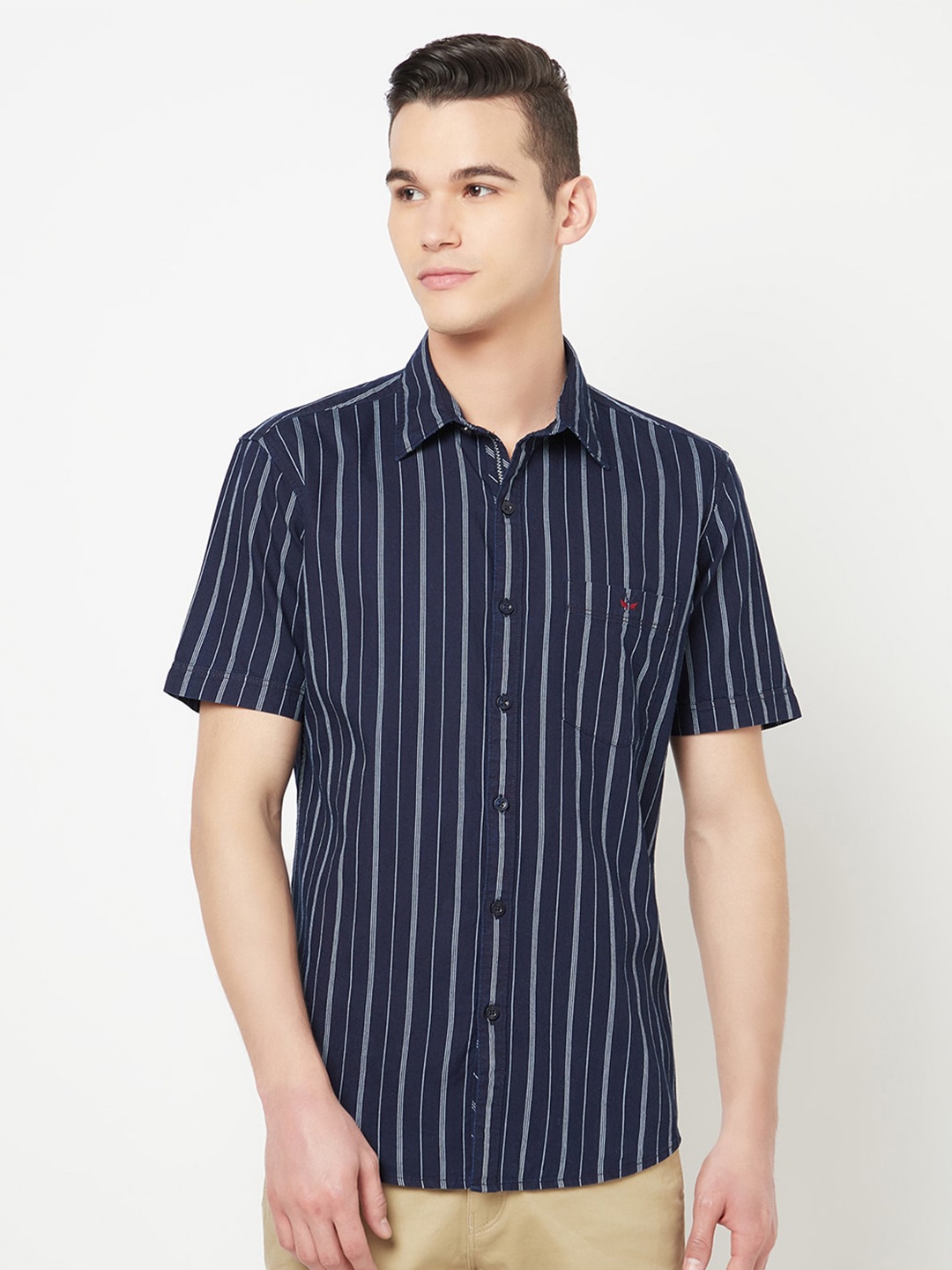

Crimsoune Club Men Navy Blue Slim Fit Striped Cotton Casual Shirt