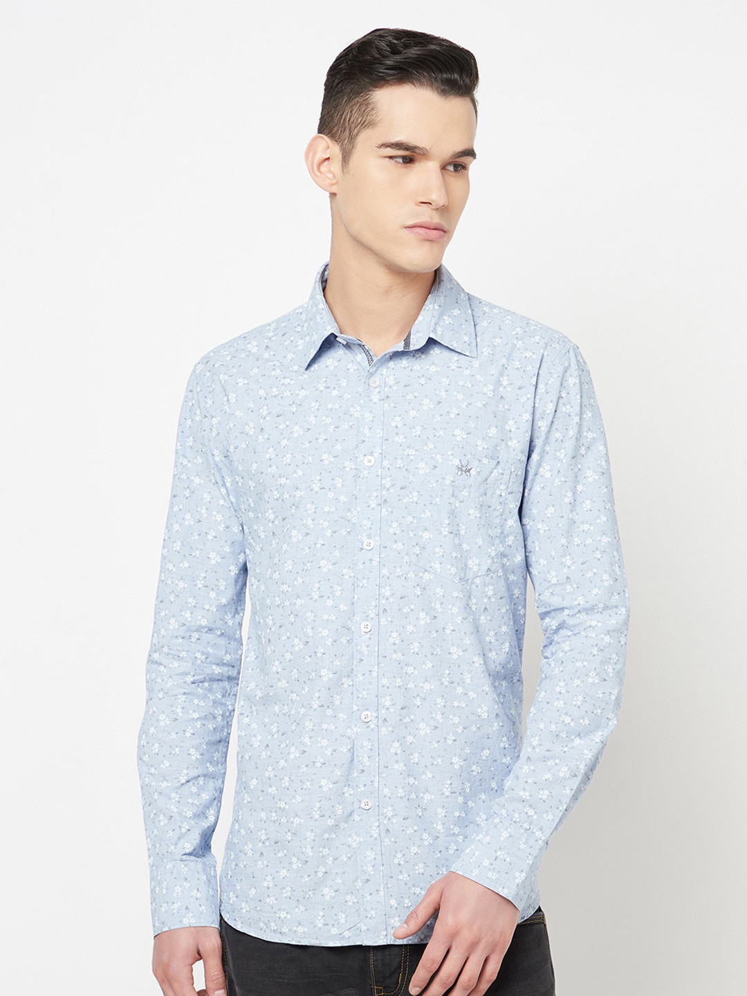 

Crimsoune Club Men Blue Floral Printed Slim Fit Cotton Casual Shirt