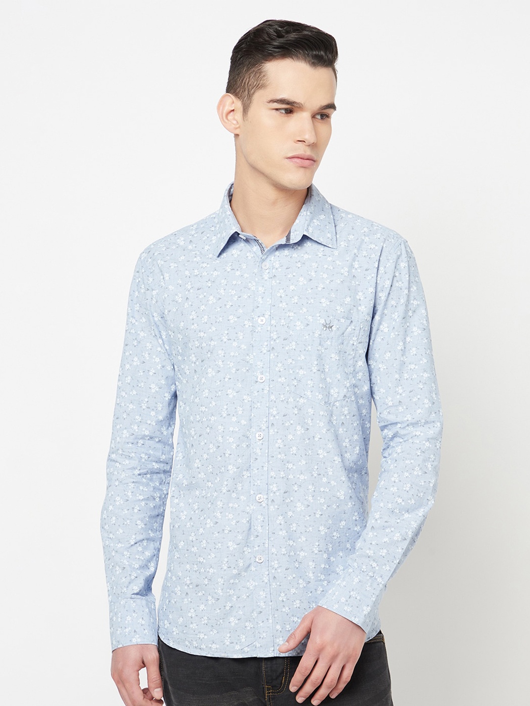 

Crimsoune Club Men Blue Floral Printed Slim Fit Cotton Casual Shirt