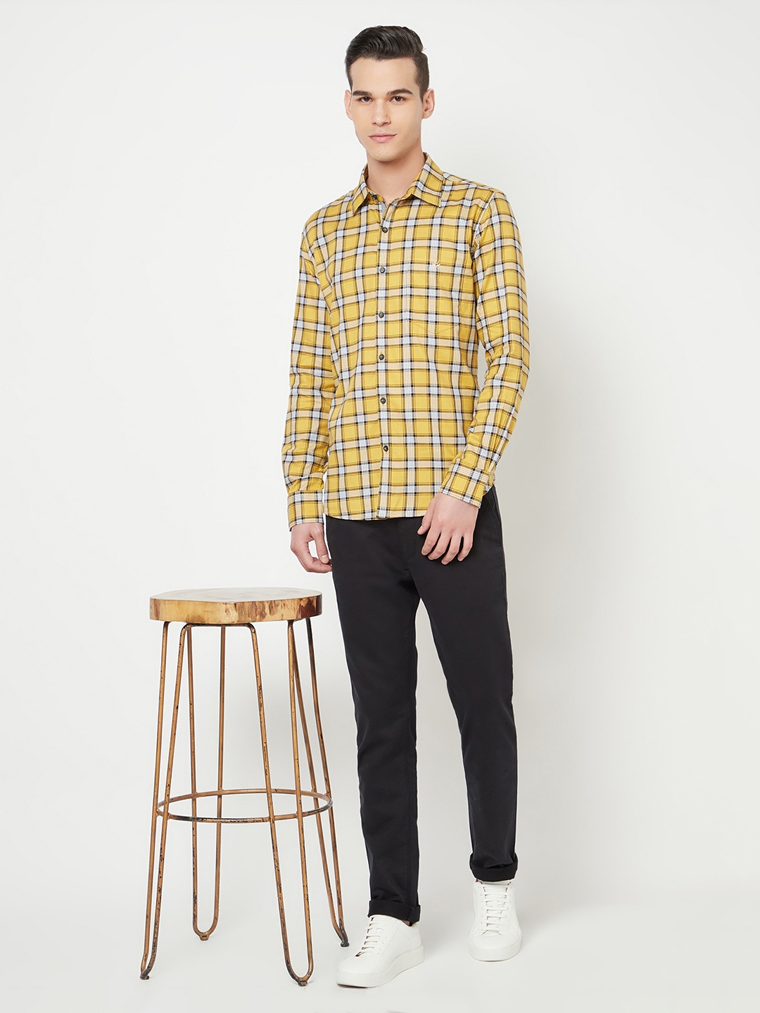 

Crimsoune Club Men Mustard Yellow Slim Fit Tartan Checked Casual Shirt