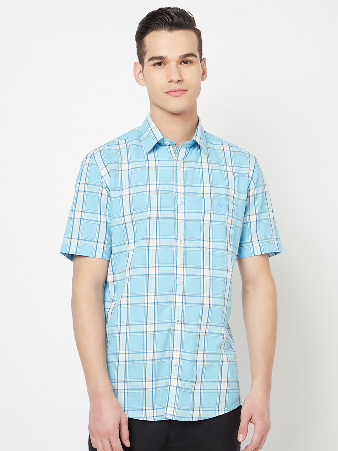 

Crimsoune Club Men Blue Slim Fit Checked Cotton Casual Shirt