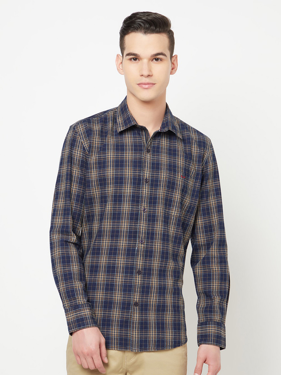 

Crimsoune Club Men Navy Blue Slim Fit Tartan Checked Cotton Casual Shirt