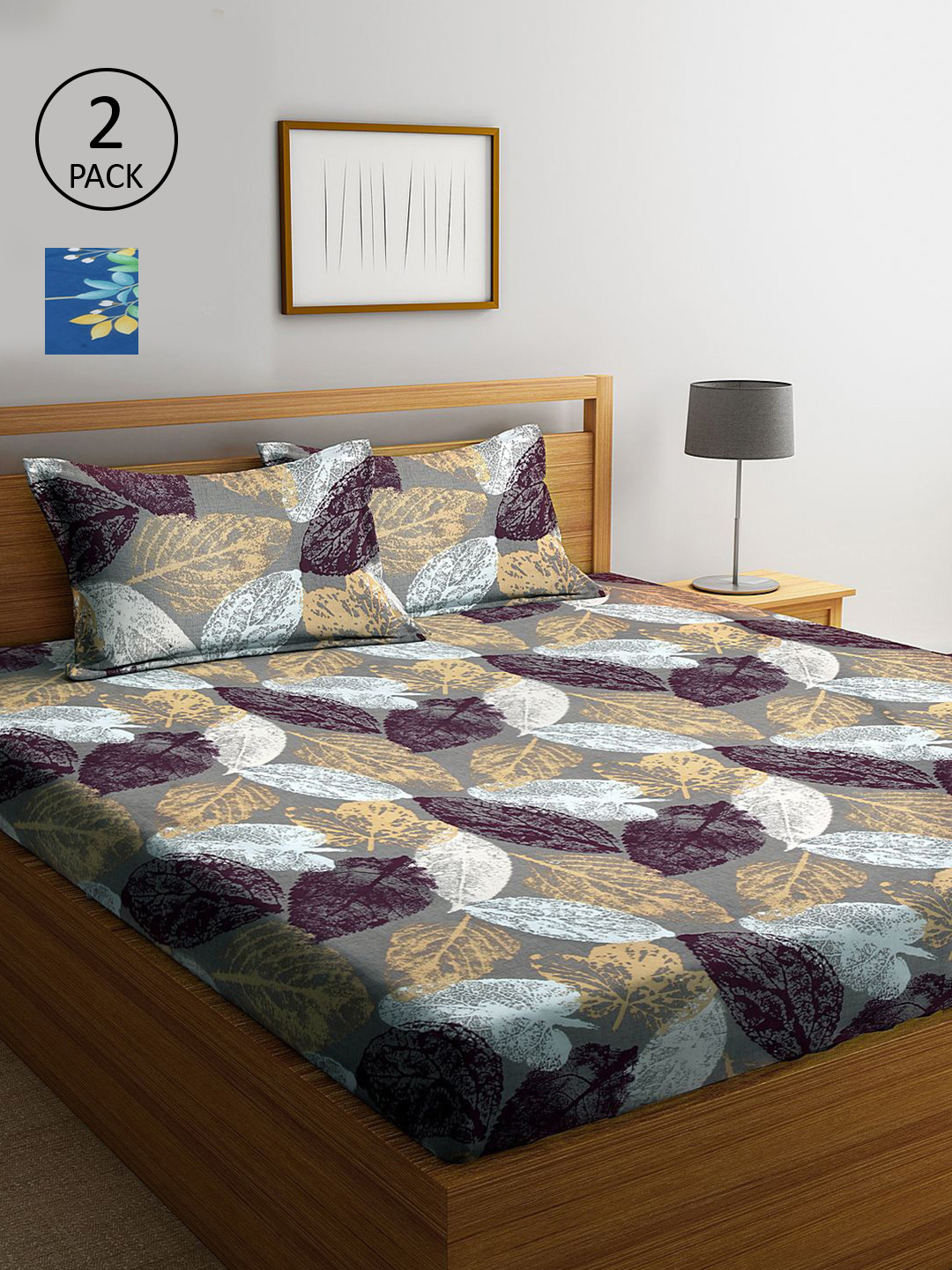 

KLOTTHE Blue & Green Grey 210 TC 2 King Bedsheet with 4 Pillow Covers