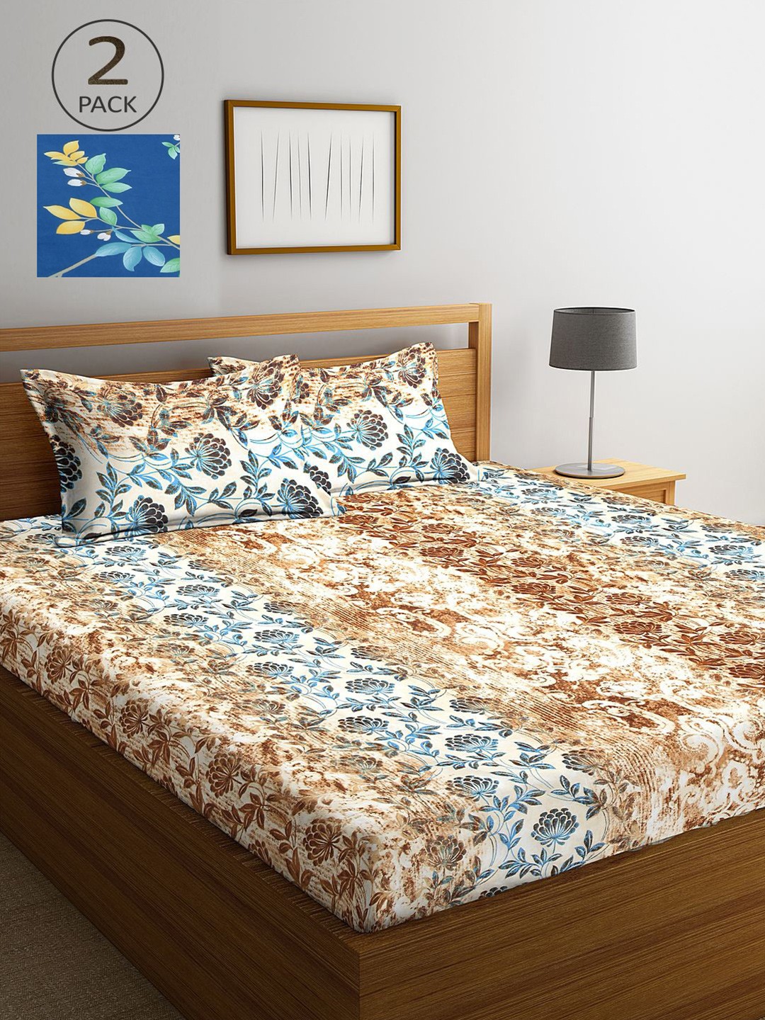 

KLOTTHE Multicoloured Floral Set of 2 King Bedsheet with 4 Pillow Covers, Multi