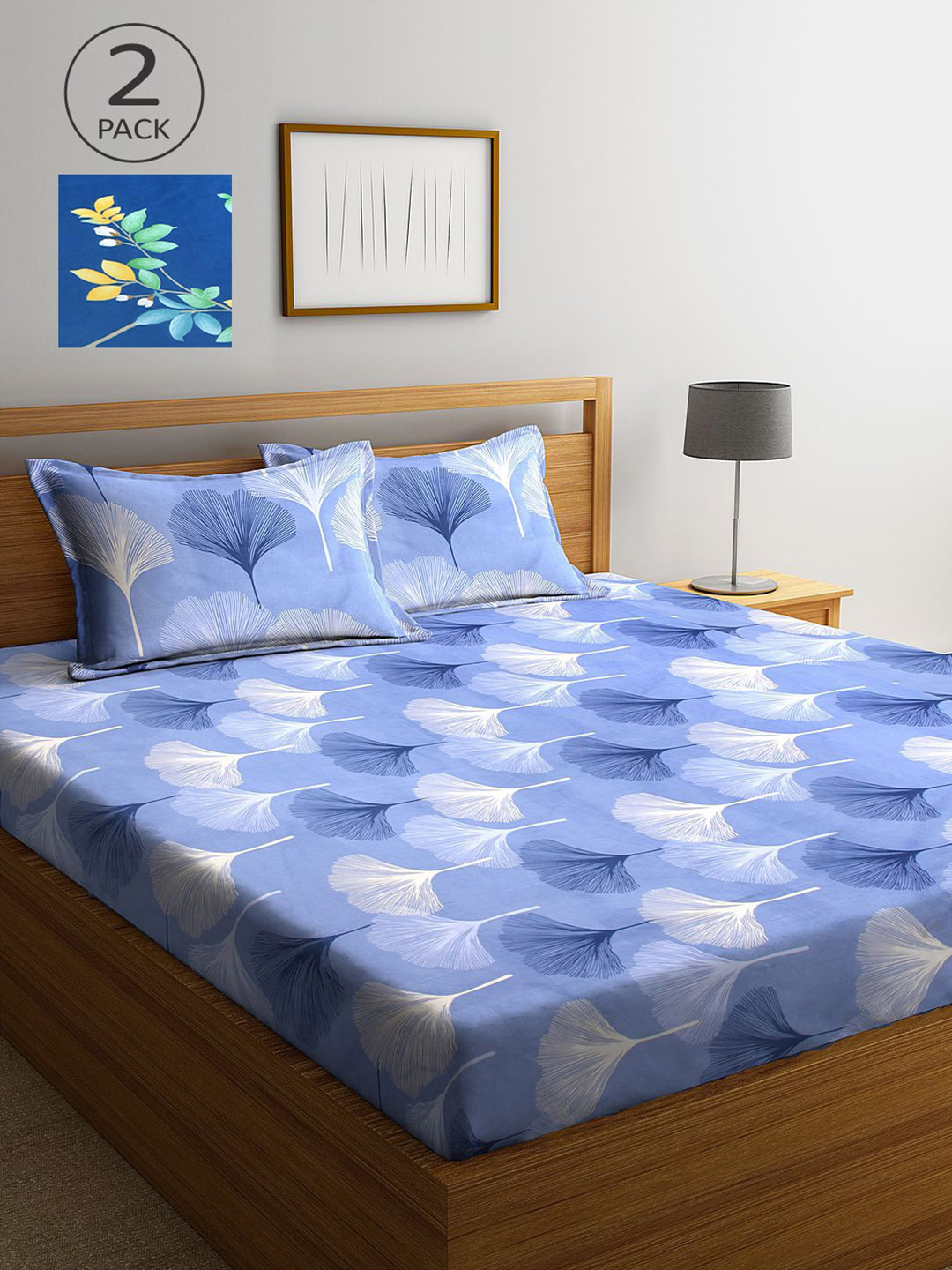 

KLOTTHE Blue & White Floral 210 TC 2 King Bedsheet with 4 Pillow Covers