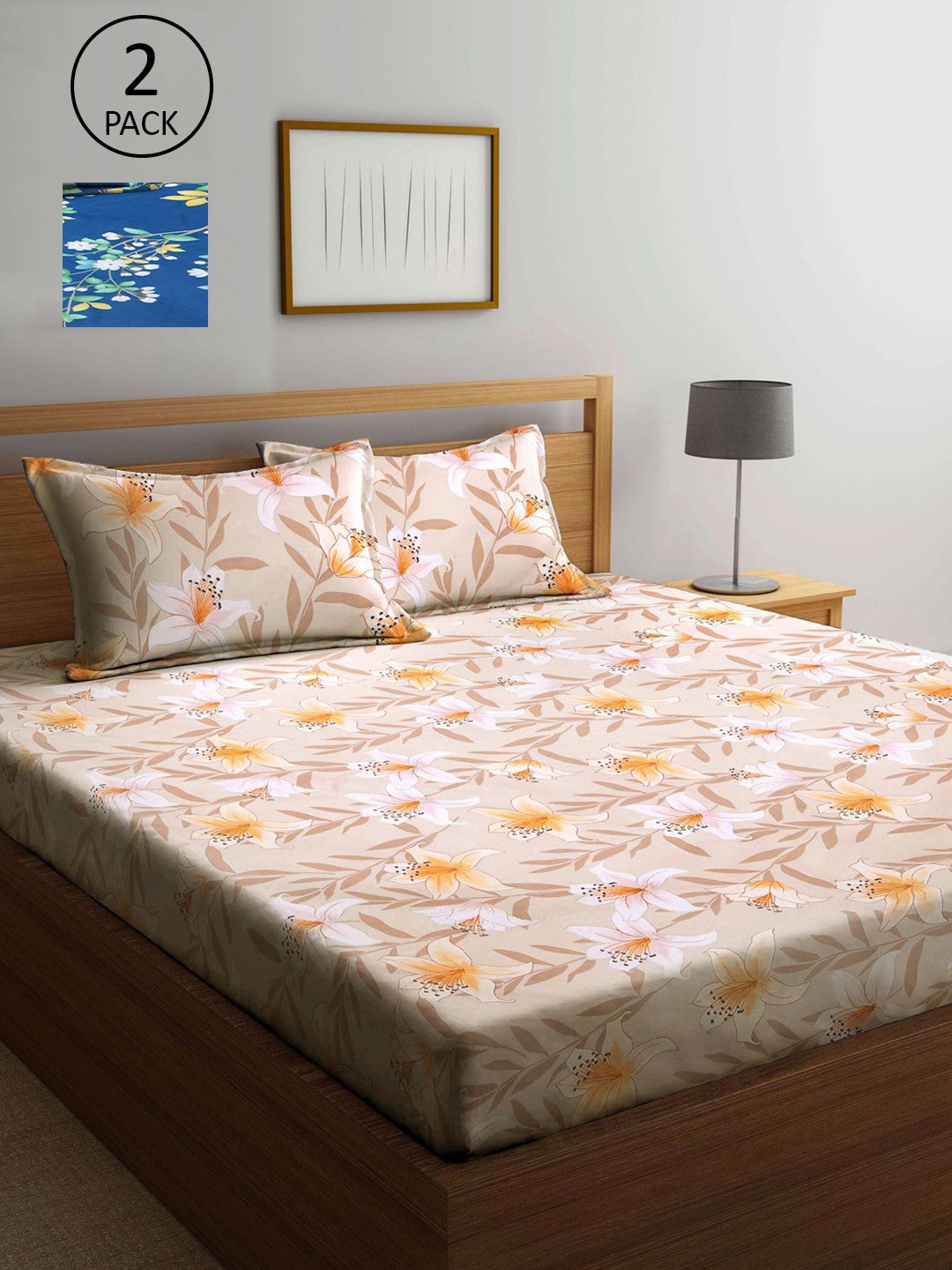 

KLOTTHE Multicoloured Floral 210 TC 2 King Bedsheet with 4 Pillow Covers, Multi