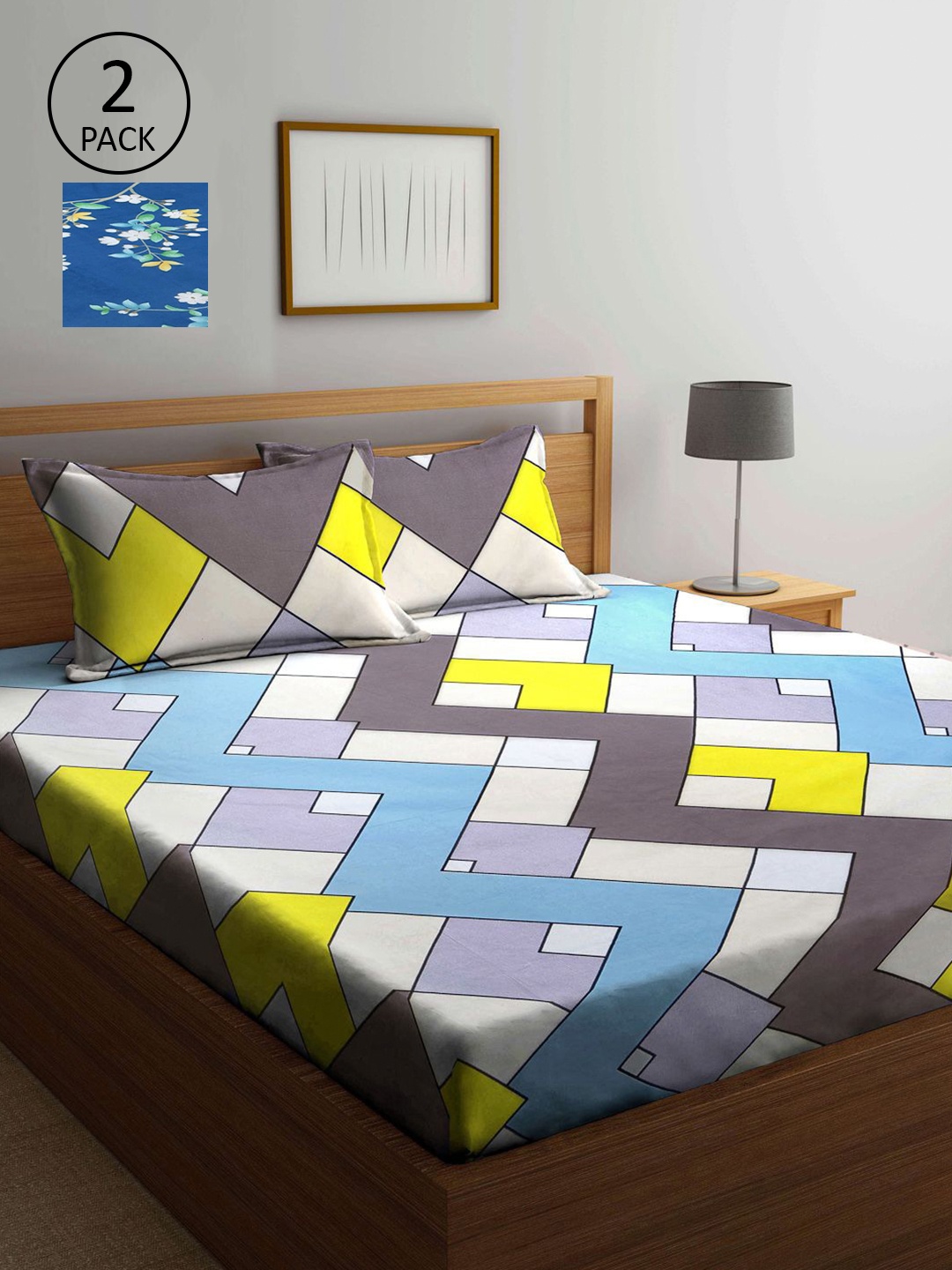 

KLOTTHE Multicoloured Geometric 210 TC 2 King Bedsheet with 4 Pillow Covers, Multi