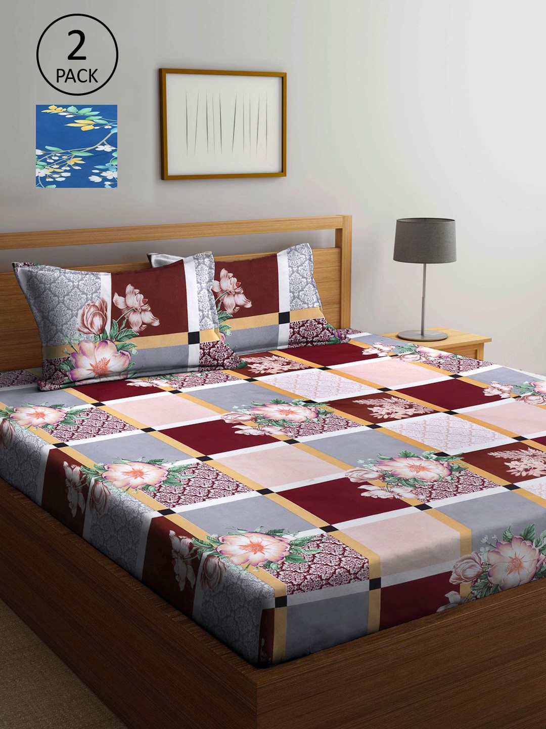 

KLOTTHE Brown & Pink Geometric 210 TC 2 King Bedsheet with 4 Pillow Covers