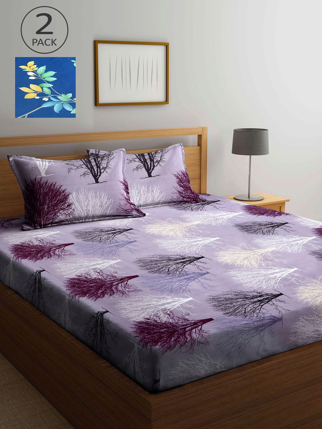 

KLOTTHE Lavender & Blue Floral 210 TC 2 King Bedsheet with 4 Pillow Covers