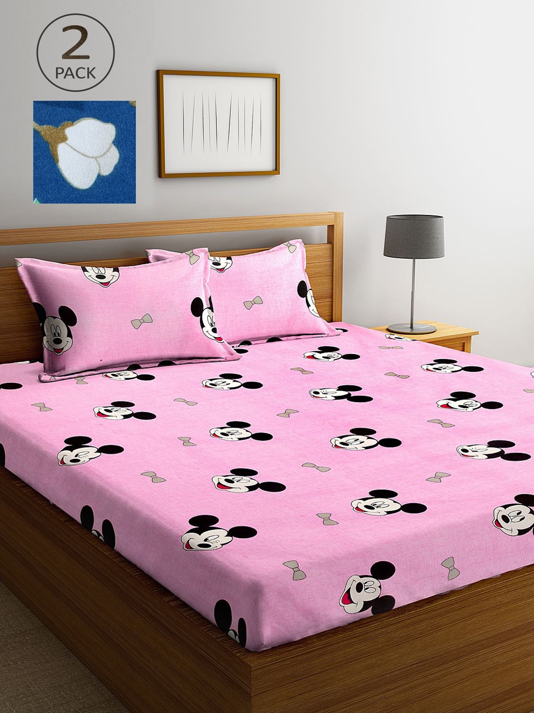 

KLOTTHE Pink & Blue Cartoon Characters 210 TC 2 King Bedsheet with 4 Pillow Covers