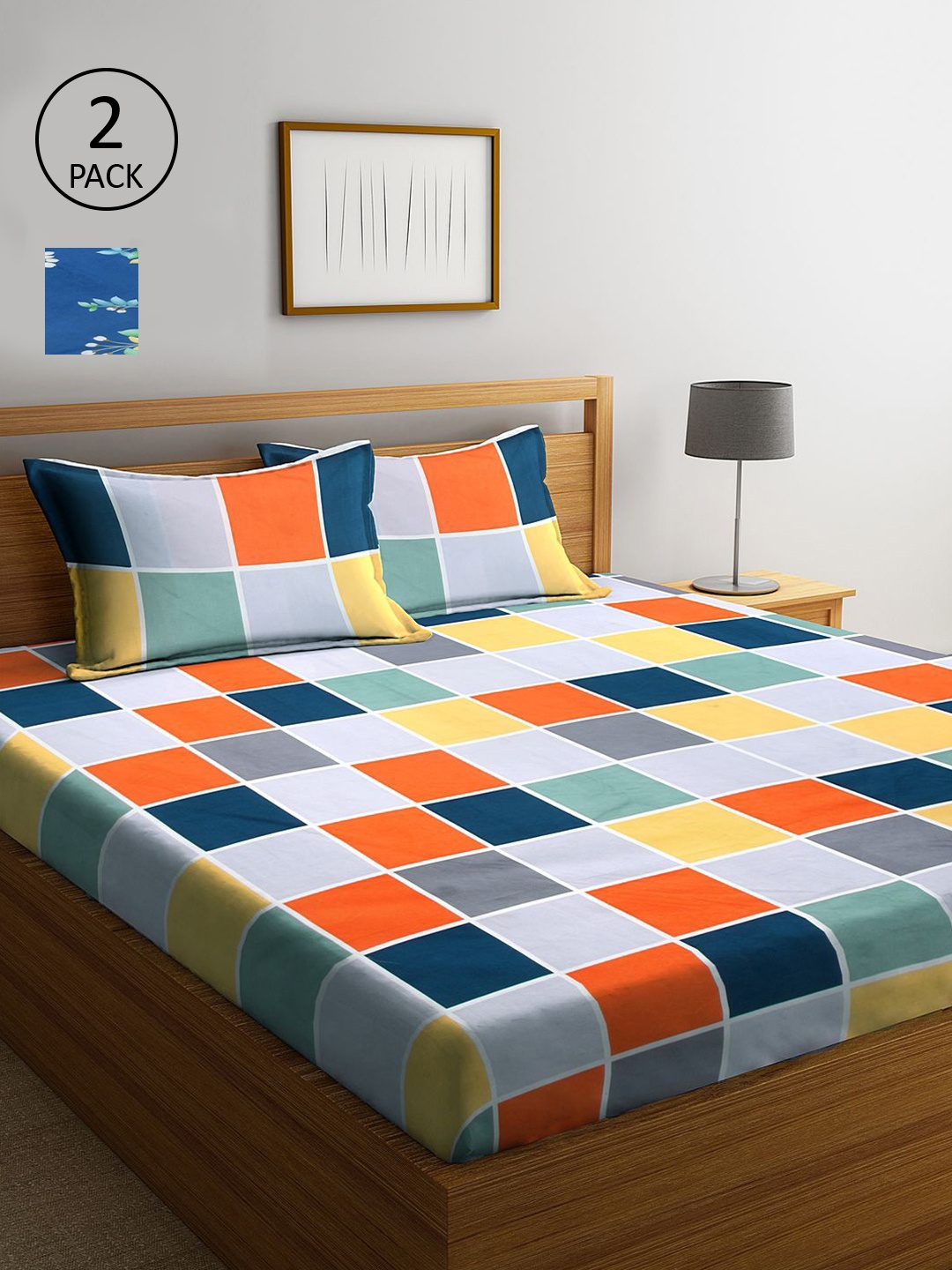 

KLOTTHE Multicoloured Geometric 210 TC 2 King Bedsheet with 4 Pillow Covers, Multi