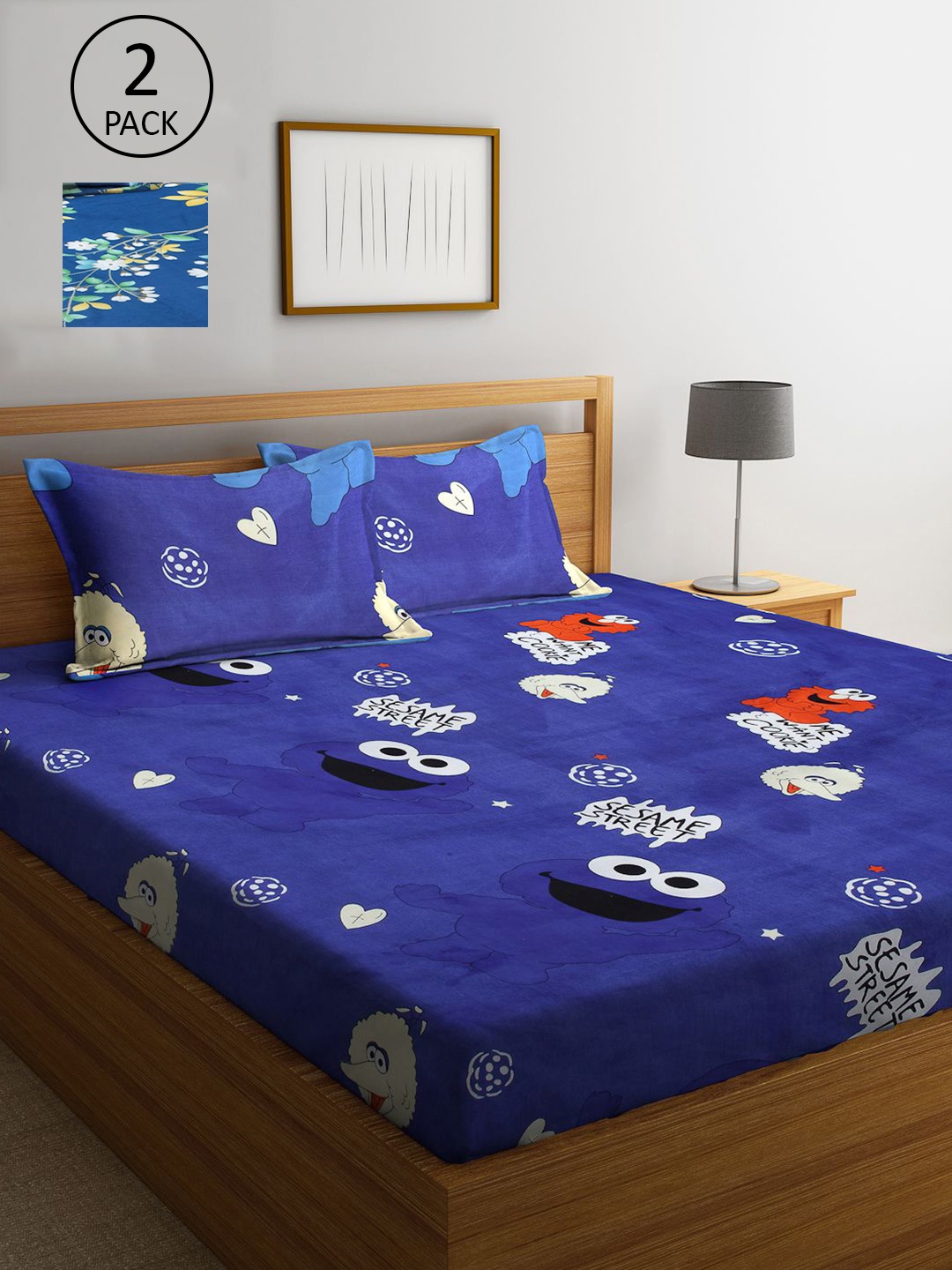 

KLOTTHE Blue Floral 210 TC 2 King Bedsheet with 4 Pillow Covers