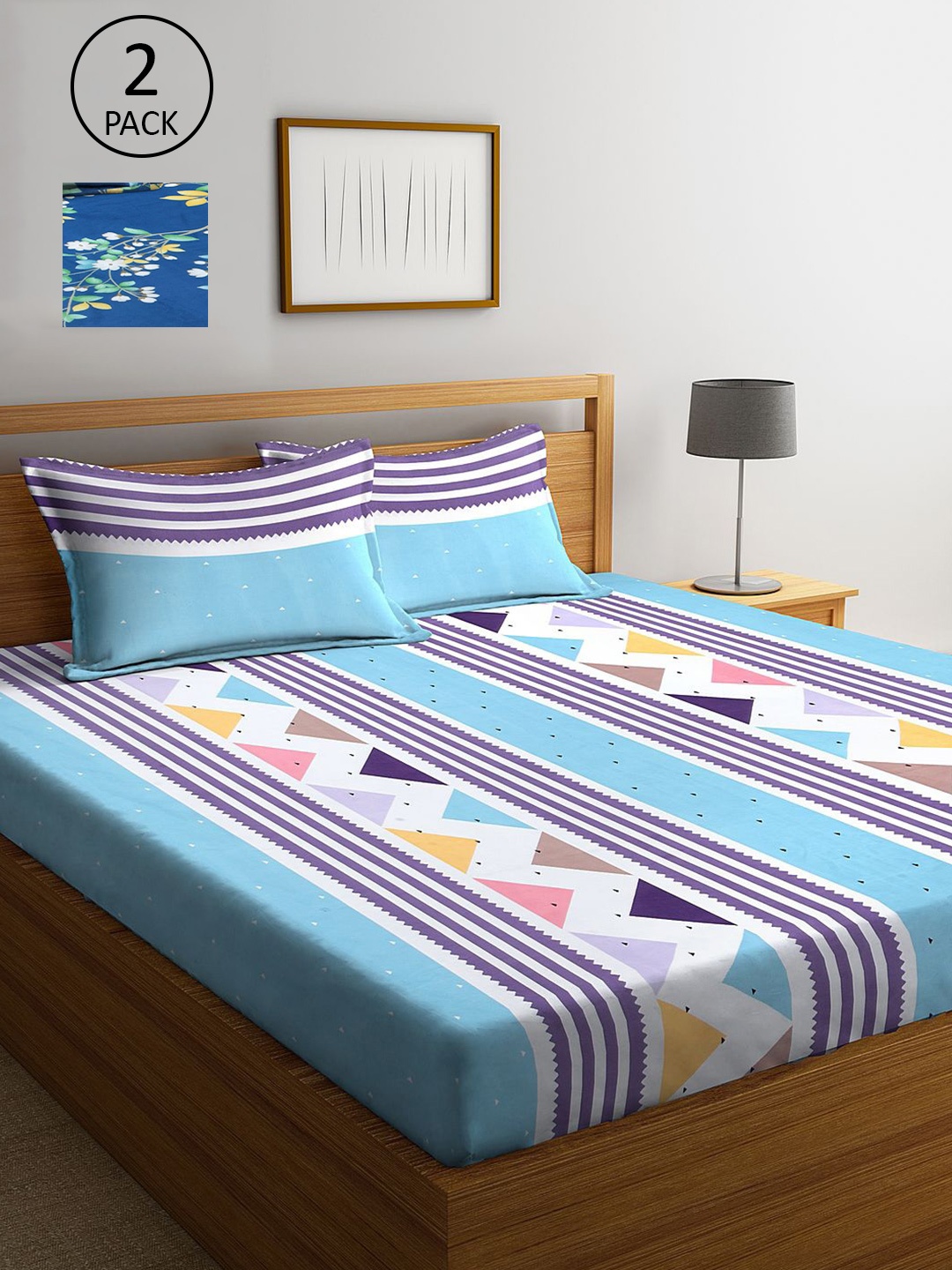 

KLOTTHE Blue Floral 210 TC 2 King Bedsheet with 4 Pillow Covers