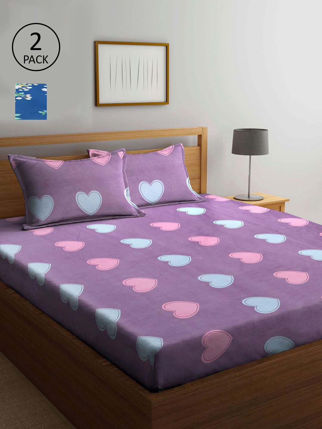 

KLOTTHE Purple & Blue 210 TC 2 King Bedsheet with 4 Pillow Covers