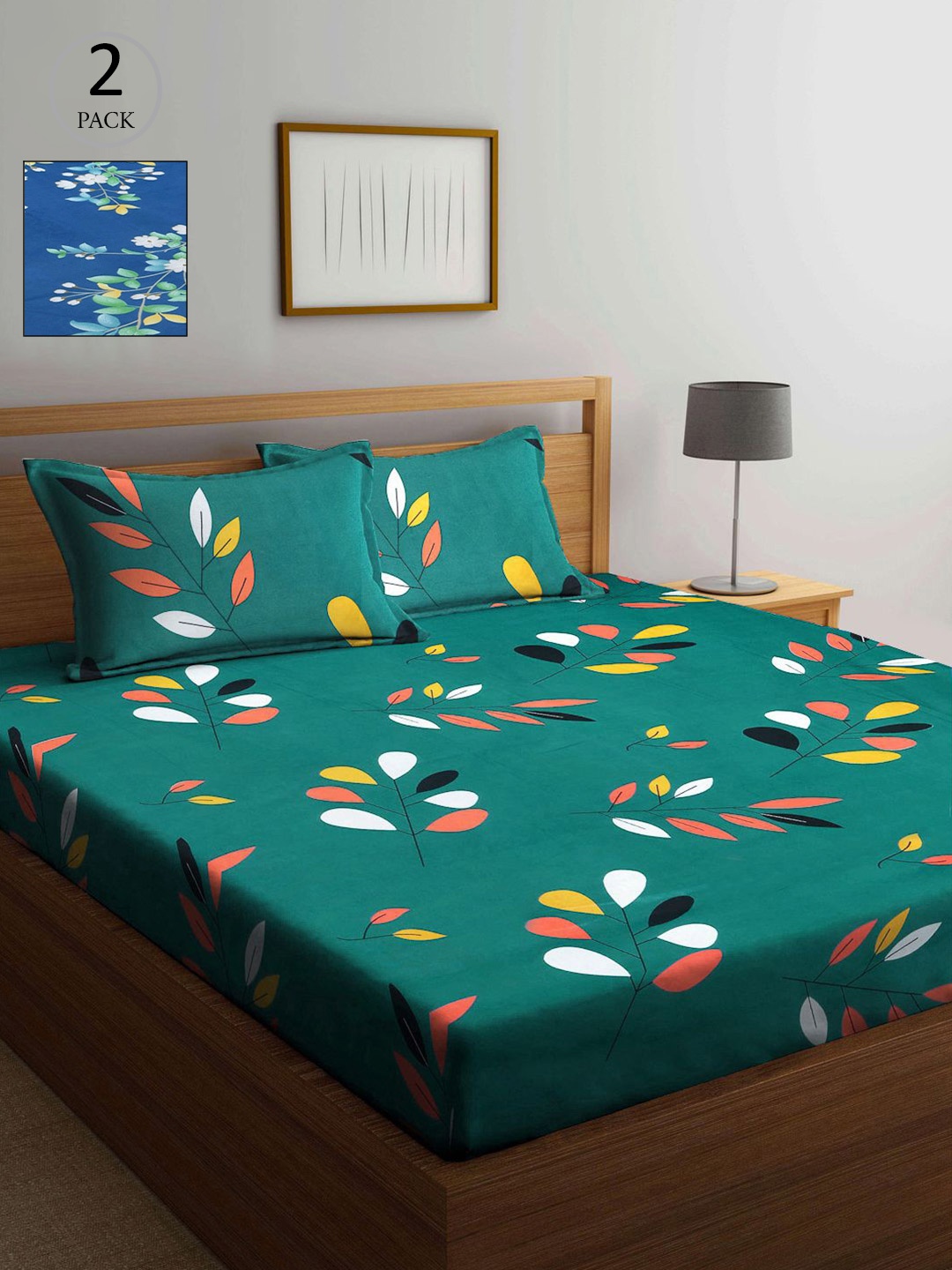 

KLOTTHE Green & Blue Floral 210 TC 2 King Bedsheet with 4 Pillow Covers