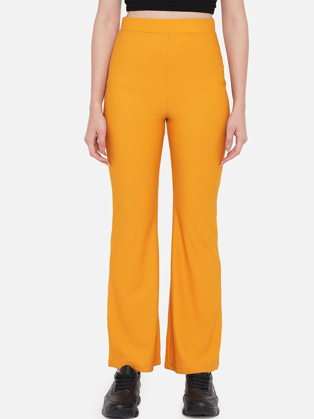 

Orchid Blues Women Mustard Yellow High-Rise Trousers