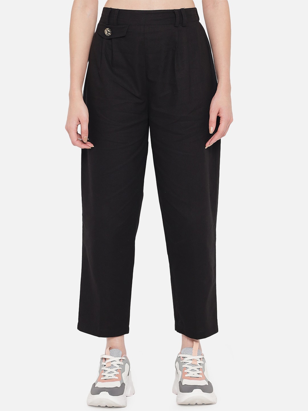 

Orchid Blues Women Black Tapered Fit High-Rise Trousers