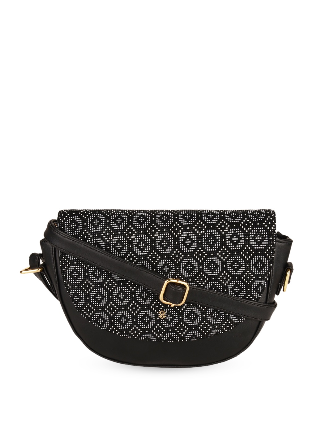 

HORRA Black Printed PU Half Moon Sling Bag
