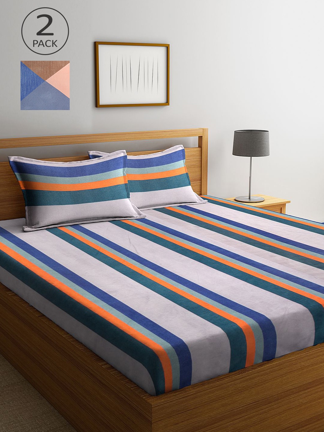 

KLOTTHE Multicoloured Striped 210 TC 2 King Bedsheet with 4 Pillow Covers, Multi