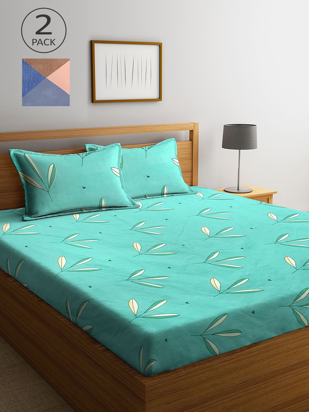 

KLOTTHE Green & Peach-Coloured Floral 210 TC 2 King Bedsheet with 4 Pillow Covers