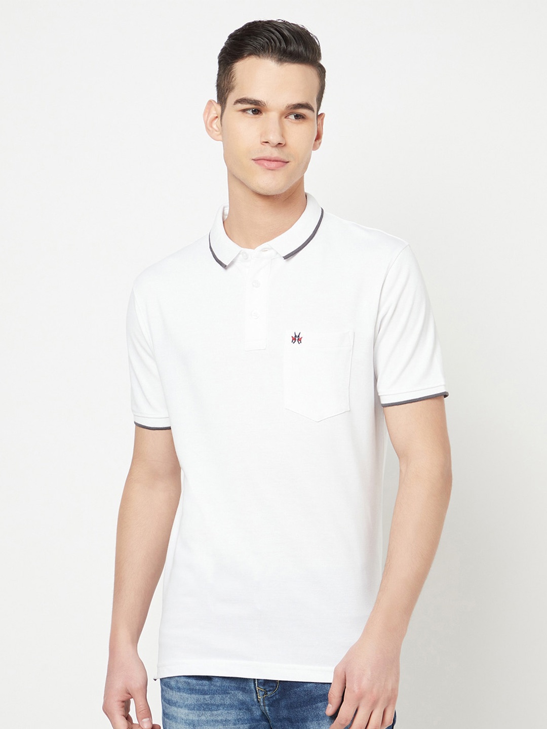

Crimsoune Club Men White Polo Collar Slim Fit T-shirt