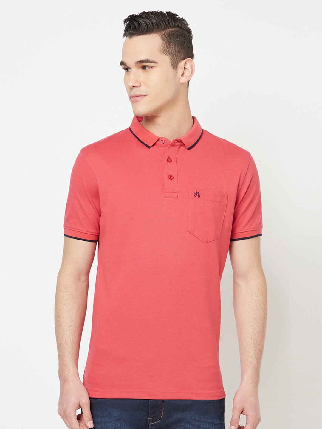 

Crimsoune Club Men Pink Polo Collar Pockets Slim Fit T-shirt